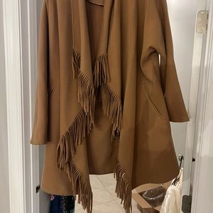 Tan long JOA fringe coat size XS